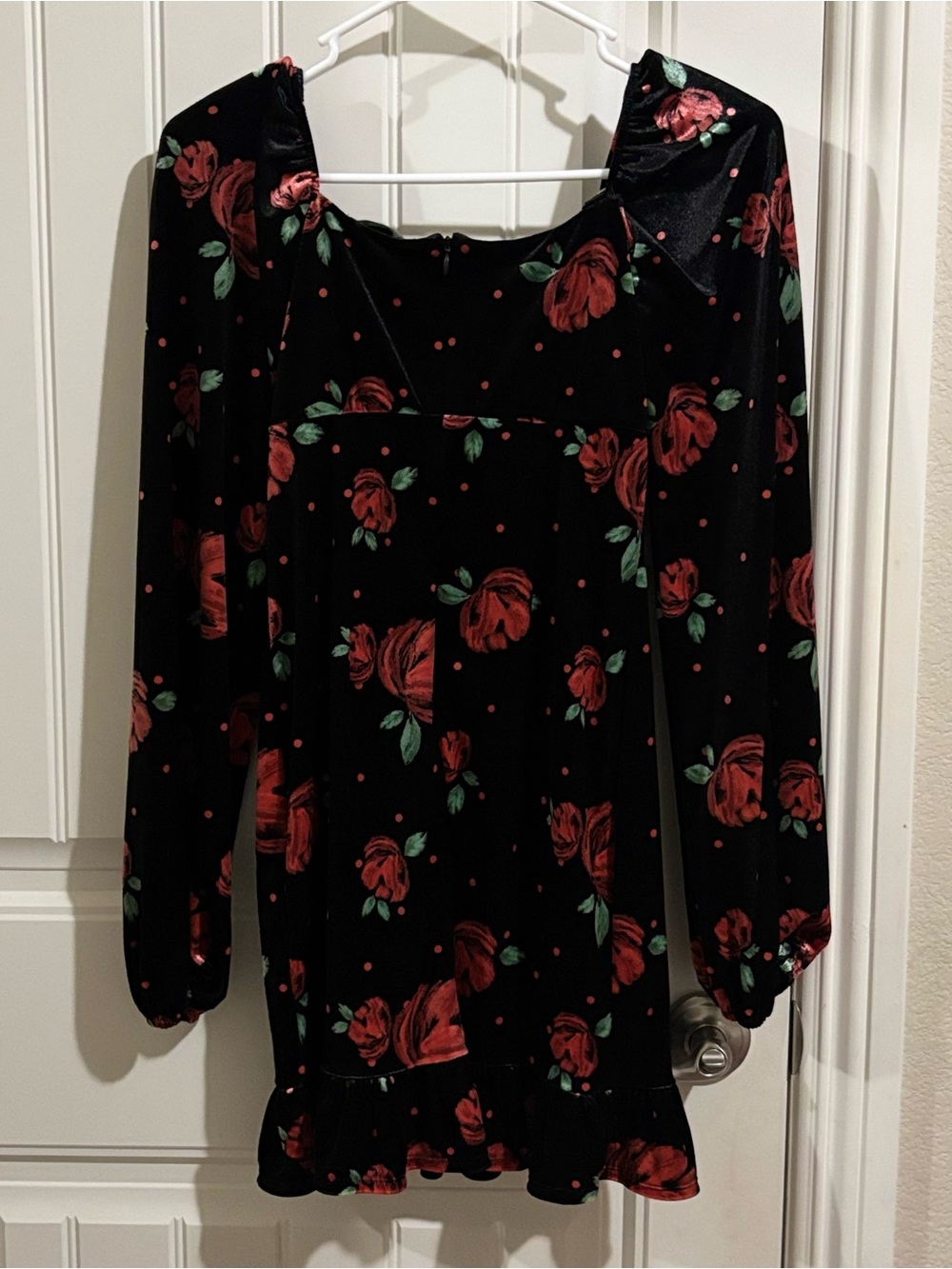 Forever 21 velvet Black Top with Red Floral Accent - Picture 2 of 8